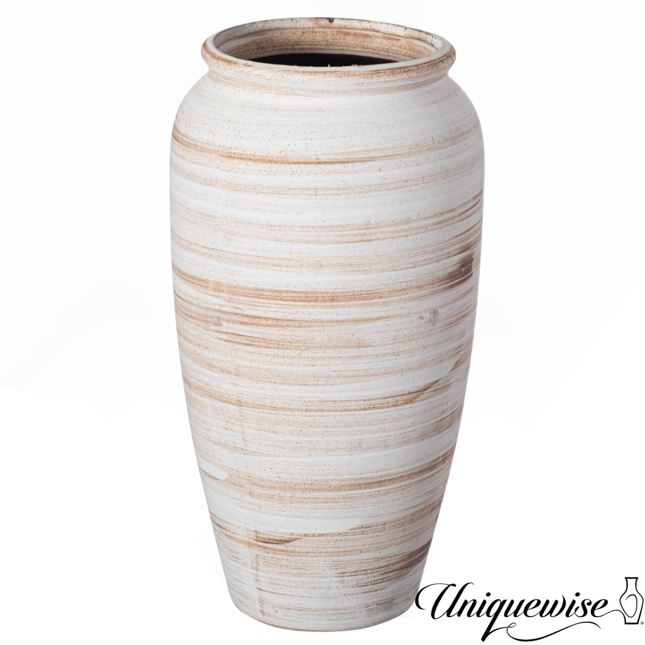 Uniquewise Ceramic Stripe Vase Vintage Boho Decorative Piece for Pampas Grass Ideal for Living Room Coffee Table Mantle Shelf and Centerpieces Modern Farmhouse Decor & Occassion Gift, White